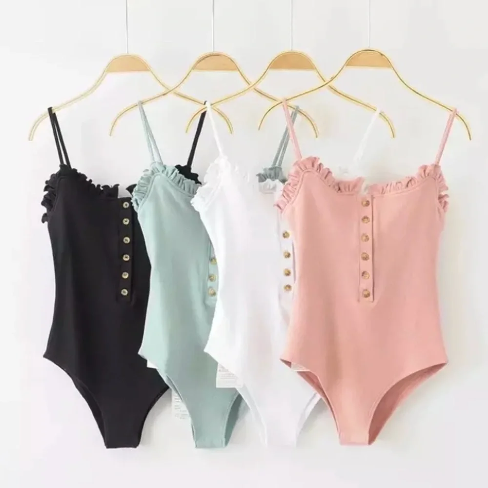 SOLD OUT The Cutest White Ribbed Button Ruffled Bodysuit - Picture 5 of 7